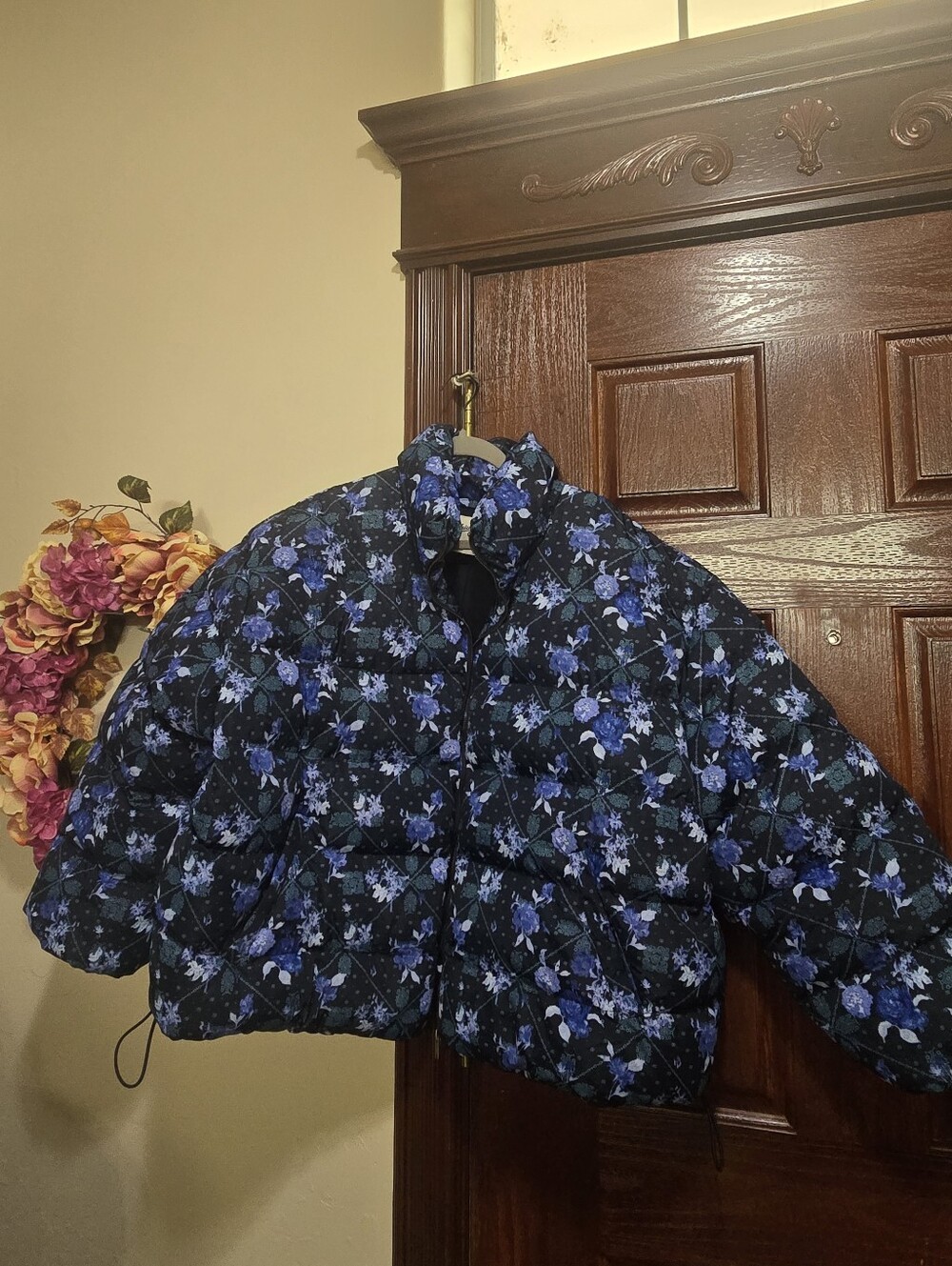Woolrich Floral Quilted Puffer Jacket - Blue on Black